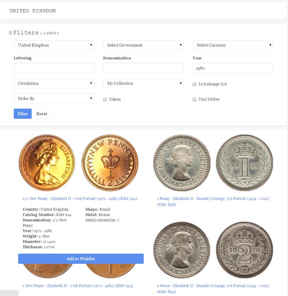 online coins catalog quick information