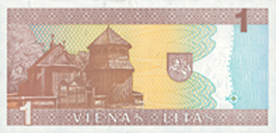 reverse of 1 Litas (1994) banknote with P# 53 from Lithuania. Inscription: 1 1 VIENAS LITAS