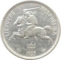 obverse of 2 Litu (1925) coin with KM# 77 from Lithuania. Inscription: LIETUVOS RESPUBLIKA 1925