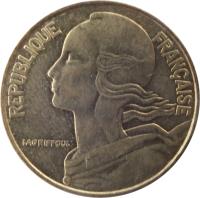 obverse of 20 Centimes (1962 - 2001) coin with KM# 930 from France. Inscription: REPUBLIQUE FRANÇAISE LAGRIFFOUL