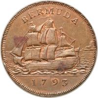 reverse of 1 Penny - George III (1793) coin with KM# 5 from Bermuda. Inscription: BERMUDA 1793