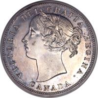 obverse of 20 Cents - Victoria (1858) coin with KM# 4 from Canada. Inscription: VICTORIA DEI GRATIA REGINA. CANADA