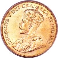 obverse of 10 Dollars - George V (1912 - 1914) coin with KM# 27 from Canada. Inscription: GEORGIVS V DEI GRA: REX ET IND:IMP: