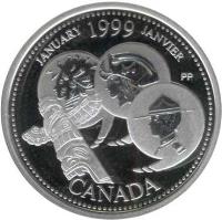 reverse of 25 Cents - Elizabeth II - January (1999) coin with KM# 342a from Canada. Inscription: CANADA JANUARY 1999 JANVIER PP