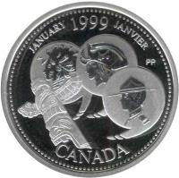 Canada coin 25 Cents - Elizabeth II - January (1999) reverse reverse of 25 Cents - Elizabeth II - January (1999) coin with KM# 342a from Canada. Inscription: CANADA JANUARY 1999 JANVIER PP