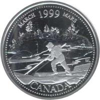 reverse of 25 Cents - Elizabeth II - March (1999) coin with KM# 344a from Canada. Inscription: CANADA MARCH 1999 MARS ML