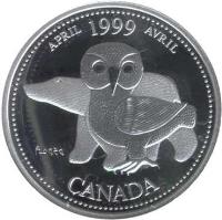 reverse of 25 Cents - Elizabeth II - April (1999) coin with KM# 345a from Canada. Inscription: CANADA APRIL 1999 AVRIL
