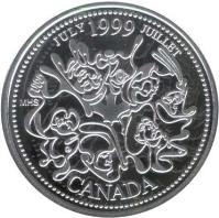 Canada coin 25 Cents - Elizabeth II - July (1999) reverse reverse of 25 Cents - Elizabeth II - July (1999) coin with KM# 348a from Canada. Inscription: CANADA JULY 1999 JUILLET MHS