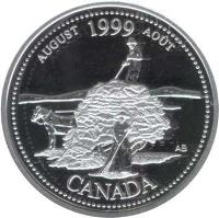 reverse of 25 Cents - Elizabeth II - August (1999) coin with KM# 349a from Canada. Inscription: CANADA AUGUST 1999 AOÛT AB