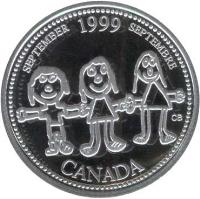 reverse of 25 Cents - Elizabeth II - September (1999) coin with KM# 350a from Canada. Inscription: CANADA SEPTEMBER 1999 SEPTEMBRE CB