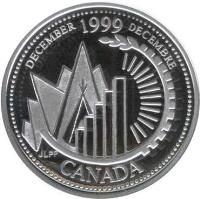 reverse of 25 Cents - Elizabeth II - December (1999) coin with KM# 353a from Canada. Inscription: CANADA DECEMBER 1999 DÉCEMBRE JLPP
