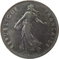 obverse of 5 Francs - O. Roty (1970 - 2001) coin with KM# 926a.1 from France. Inscription: REPUBLIQUE FRANÇAISE O. Roty