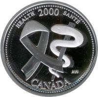 Canada coin 25 Cents - Elizabeth II - Health (2000) reverse reverse of 25 Cents - Elizabeth II - Health (2000) coin with KM# 373a from Canada. Inscription: CANADA HEALTH 2000 SANTÉ AW