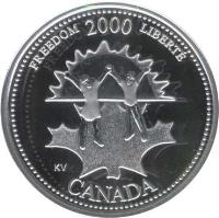reverse of 25 Cents - Elizabeth II - Freedom (2000) coin with KM# 374a from Canada. Inscription: CANADA FREEDOM 2000 LIBERTÉ KV