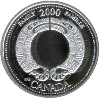 Canada coin 25 Cents - Elizabeth II - Family (2000) reverse reverse of 25 Cents - Elizabeth II - Family (2000) coin with KM# 375a from Canada. Inscription: CANADA FAMILY 2000 FAMILLE WB