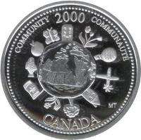 reverse of 25 Cents - Elizabeth II - Community (2000) coin with KM# 376a from Canada. Inscription: CANADA COMMUNITY 2000 COMMUNAUTÉ MT