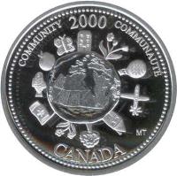 Canada coin 25 Cents - Elizabeth II - Community (2000) reverse reverse of 25 Cents - Elizabeth II - Community (2000) coin with KM# 376a from Canada. Inscription: CANADA COMMUNITY 2000 COMMUNAUTÉ MT