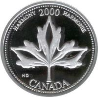 Canada coin 25 Cents - Elizabeth II - Harmony (2000) reverse reverse of 25 Cents - Elizabeth II - Harmony (2000) coin with KM# 377a from Canada. Inscription: CANADA HARMONY 2000 HARMONIE HD