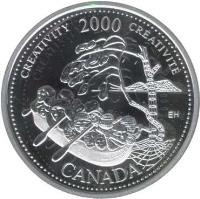 Canada coin 25 Cents - Elizabeth II - Creativity (2000) reverse reverse of 25 Cents - Elizabeth II - Creativity (2000) coin with KM# 379a from Canada. Inscription: CANADA CREATIVITY 2000 CRÉATIVITÉ EH
