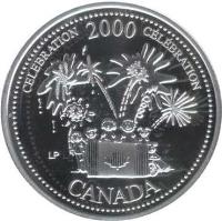 Canada coin 25 Cents - Elizabeth II - Celebration (2000) reverse reverse of 25 Cents - Elizabeth II - Celebration (2000) coin with KM# 383a from Canada. Inscription: CANADA CELEBRATION 2000 CÉLÉBRATION LP