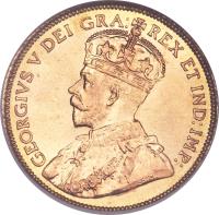 obverse of 5 Dollars - George V (1912 - 1914) coin with KM# 26 from Canada. Inscription: GEORGIUS V DEI GRA: REX ET IND:IMP: