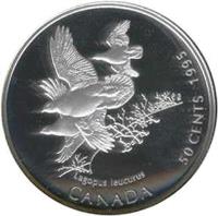 Canada coin 50 Cents - Elizabeth II - White-tailed Ptarmigans (1995) reverse reverse of 50 Cents - Elizabeth II - White-tailed Ptarmigans (1995) coin with KM# 264 from Canada. Inscription: Lagopus leucurus CANADA 50 CENTS 1995
