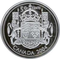 reverse of 50 Cents - Elizabeth II - 1'st Portrait (2004) coin from Canada. Inscription: 50 CENTS KG CANADA 2004