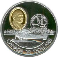 reverse of 20 Dollars - Elizabeth II - The Fairchild 71C (1993) coin with KM# 236 from Canada. Inscription: CANADIAN AIRWAYS CANADA 20 DOLLARS
