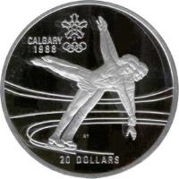 Canada coin 20 Dollars - Elizabeth II - Ice Skating (1987) reverse reverse of 20 Dollars - Elizabeth II - Ice Skating (1987) coin with KM# 155 from Canada. Inscription: CALGARY 1988 20 DOLLARS