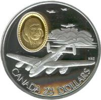 Canada coin 20 Dollars - Elizabeth II - Lancaster 683 AVRO (1990) reverse reverse of 20 Dollars - Elizabeth II - Lancaster 683 AVRO (1990) coin with KM# 172 from Canada. Inscription: CANADA 20 DOLLARS RRC