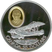 Canada coin 20 Dollars - Elizabeth II - Curtiss JN-4 Canuck (1992) reverse reverse of 20 Dollars - Elizabeth II - Curtiss JN-4 Canuck (1992) coin with KM# 224 from Canada. Inscription: CANADA 20 DOLLARS