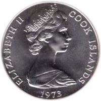 Cook Islands coin 2 1/2 Dollars - Elizabeth II - James Cook - 2'nd Portrait (1973 - 1974) obverse obverse of 2 1/2 Dollars - Elizabeth II - James Cook - 2'nd Portrait (1973 - 1974) coin with KM# 9 from Cook Islands. Inscription: ELIZABETH II COOK ISLANDS 1973