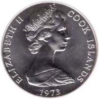 obverse of 2 1/2 Dollars - Elizabeth II - James Cook - 2'nd Portrait (1973 - 1974) coin with KM# 9 from Cook Islands. Inscription: ELIZABETH II COOK ISLANDS 1973