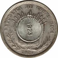 Costa Rica coin 50 Céntimos - Countermarked (1886 - 1887) obverse obverse of 50 Céntimos - Countermarked (1886 - 1887) coin with KM# 158 from Costa Rica. Inscription: REPUBLICA DE COSTA RICA 1923 1887
