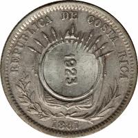 obverse of 50 Céntimos - Countermarked (1886 - 1887) coin with KM# 158 from Costa Rica. Inscription: REPUBLICA DE COSTA RICA 1923 1887