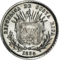 obverse of 5 Centavos (1885 - 1887) coin with KM# 125 from Costa Rica. Inscription: REPUBLICA DE COSTA RICA