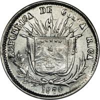 obverse of 5 Centavos (1865 - 1875) coin with KM# 110 from Costa Rica. Inscription: REPUBLICA DE COSTA RICA 1870