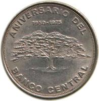reverse of 10 Colones - 25 Years Central Bank (1975) coin with KM# 204 from Costa Rica.
