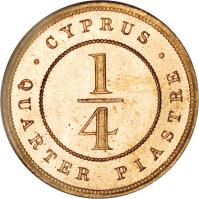 Cyprus coin 1/4 Piastre - Victoria (1879 - 1901) reverse reverse of 1/4 Piastre - Victoria (1879 - 1901) coin with KM# 1 from Cyprus. Inscription: · CYPRUS · 1 4 QUARTER PIASTRE