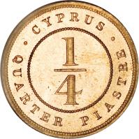 reverse of 1/4 Piastre - Victoria (1879 - 1901) coin with KM# 1 from Cyprus. Inscription: · CYPRUS · 1 4 QUARTER PIASTRE