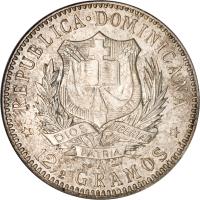 obverse of 1/2 Peso (1897) coin with KM# 15 from Dominican Republic. Inscription: REPUBLICA DOMINICANA * 12½ GRAMOS *