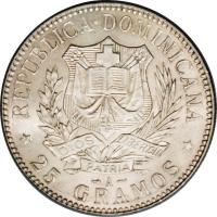 Dominican Republic coin 1 Peso (1897) obverse obverse of 1 Peso (1897) coin with KM# 16 from Dominican Republic. Inscription: REPUBLICA DOMINICANA * 25 GRAMOS *