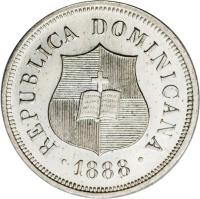 Dominican Republic coin 1 1/4 Centavos (1882 - 1888) obverse obverse of 1 1/4 Centavos (1882 - 1888) coin with KM# 6 from Dominican Republic. Inscription: REPUBLICA DOMINICANA 1888