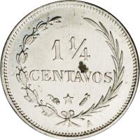 reverse of 1 1/4 Centavos (1882 - 1888) coin with KM# 6 from Dominican Republic. Inscription: 1¼ CENTAVOS