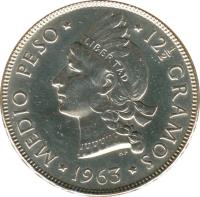 Dominican Republic coin 1/2 Peso - Restoration (1963) reverse reverse of 1/2 Peso - Restoration (1963) coin with KM# 29 from Dominican Republic.