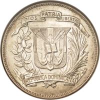 Dominican Republic coin 1 Peso (1939 - 1952) obverse obverse of 1 Peso (1939 - 1952) coin with KM# 22 from Dominican Republic.