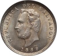 obverse of 3 Centavos (1889 - 1913) coin with KM# 107 from El Salvador. Inscription: REPUBLICA DEL SALVADOR 1889