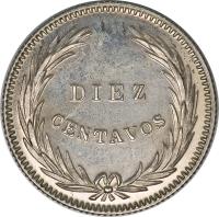 reverse of 10 Centavos (1914) coin with KM# 125 from El Salvador. Inscription: DIEZ CENTAVOS
