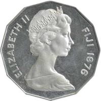 obverse of 50 Cents - Elizabeth II - 2'nd Portrait (1976) coin with KM# 36a from Fiji. Inscription: ELIZABETH II FIJI 1976