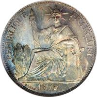 French Cochinchina coin 20 Centimes (1879 - 1885) obverse obverse of 20 Centimes (1879 - 1885) coin with KM# 5 from French Cochinchina. Inscription: REPUBLIQUE FRANCAISE 1872 BARRE